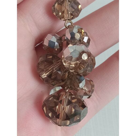 Brown Translucent Glass Beaded Cluster Pendant Gold Toned Cable Chain Necklace - Picture 5 of 10